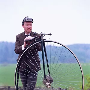 Ian Bean, with an ordinary or high bicycle, during the Beamish Museum Cycle Meet