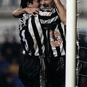 Ian Rush of Newcastle United celebrates after scoring against Everton during the FA Cup