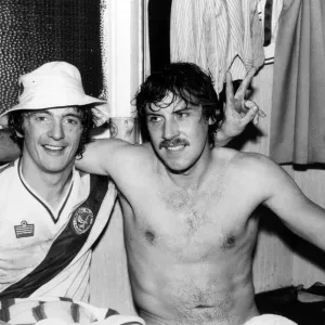 Ian Walsh (left) and Dave Swindlehurst of Crystal Palace celebrate the goals that sent Ian Walsh (left) and Dave Swindlehurst of Crystal Palace celebrate the goals that sent