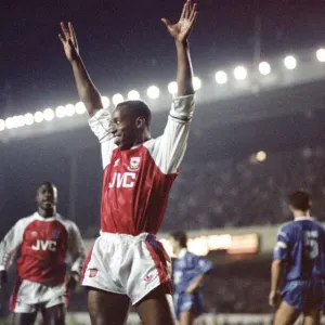 Ian Wright Arsenal Footballer celebrates his sixth goal in four games