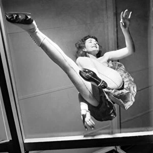Ice Skater Jane Conlon practices on a see through floor. October 1953 D6656-001