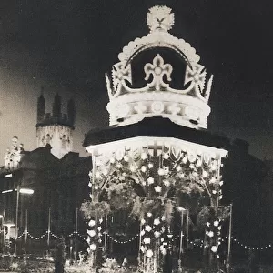 Illuminated crown on The Centre, Bristol, to celebrate coronation of Queen Elizabeth II