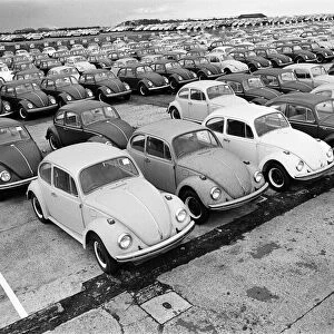 Imported Volkswagen cars at Manston Airport, Kent. 17th March 1968