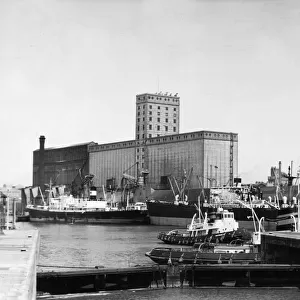 An impressive view from the entrance to Brunswick Dock in Liverpool with the towers of