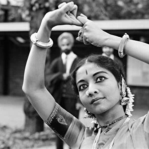 Indian Classical Dancers, London, 28th August 1965. Sikh men in background watch as