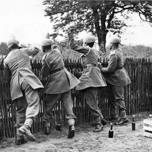 Indian Troops in camp in Derbyshire. They are giving a demonstration in throwing