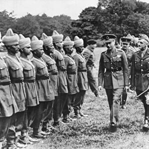 Indian Troops in camp in Derbyshire. Picture shows King George VI