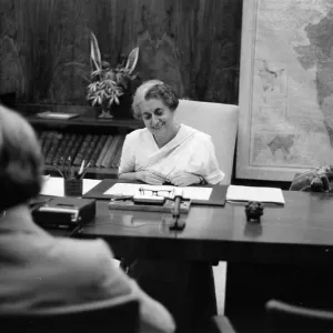 Indira Gandhi, Prime Minister of India, photographed in her office in the Indian Indira Gandhi, Prime Minister of India, photographed in her office in the Indian