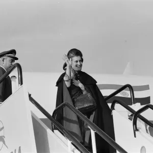 Indira Gandhi, Prime Minister of India, at Heathrow Airport as she departs for India Indira Gandhi, Prime Minister of India, at Heathrow Airport as she departs for India