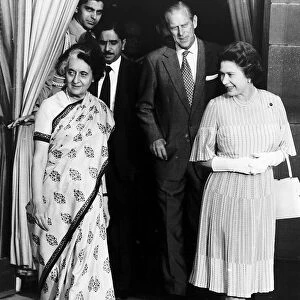 Indira Gandhi with Queen Elizabeth II and Prince Philip the Duke of Edinburgh seen here