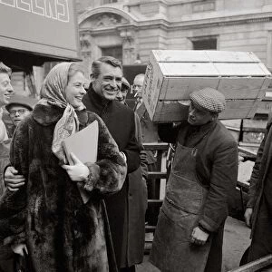 Ingrid Bergman - December 1957 filming in Covent Garden London with Cary