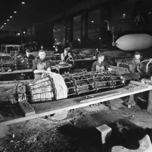 The initial stage of production of a British ten-ton bomb The initial stage of production of a British ten-ton bomb