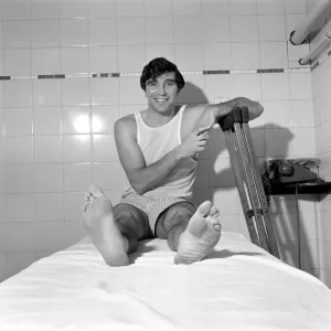 Injured player Johnny Quinn of Rotherham FC exercisingin the treatment room as he Injured player Johnny Quinn of Rotherham FC exercisingin the treatment room as he