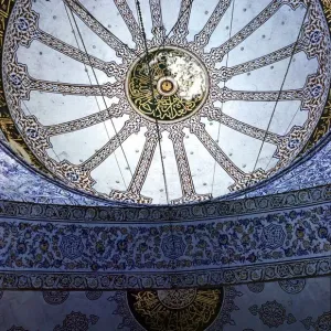 Interior decorative mosaic tiling in the Blue Mosque in Istanbul, Turkey