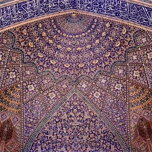 Interior decorative mosaic tiling in the Chaharbach mosque in Isfahan, Iran