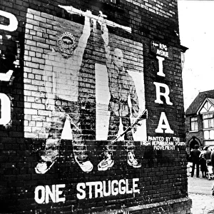 IRA Mural on the Falls Road Belfast January 1984, mural painted by the Irish Republican