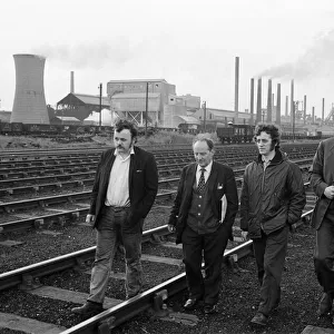 Irlam Steel works. Left to right, Stuart Johnson, 24, Jack Hughes, 53, Eric Teal