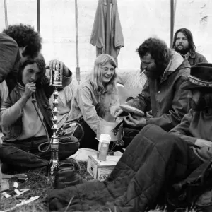 Isle of Wight Festival. A group of hippies in a tent. 21st August 1970 Isle of Wight Festival. A group of hippies in a tent. 21st August 1970