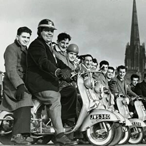 Italian Vespa Club of Edinburgh February 1954 Lined up with their scooters