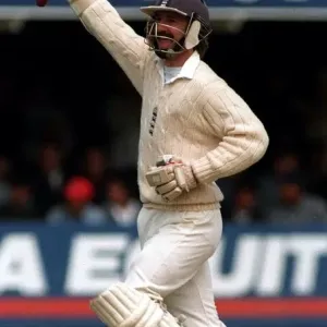 Jack Russell of England celebrates his century in the Second Test Match against India