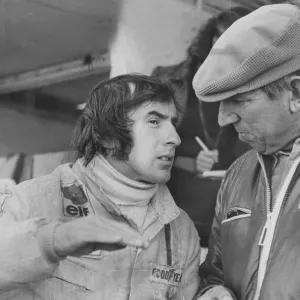 Jackie Stewart and Ken Tyrrell talking in the pits at Brands Hatch - October 1971 Jackie Stewart and Ken Tyrrell talking in the pits at Brands Hatch - October 1971