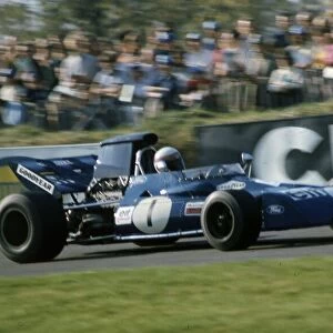Jackie Stewart motor racing driver in Tyrrell Ford car 1971 at Brands Hatch