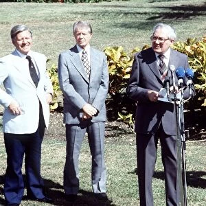 James Callaghan Labour Prime Minister addreses a Summit meeting with President Carter