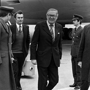James Callaghan Labour Prime Minister getting off a plane at Heathrow Airport followed by