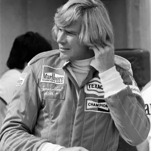 James Hunt attends a practice day for the British Grand Prix held at Brands Hatch, Kent
