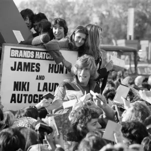 James Hunt and Niki Lauda get trapped by fans at Brands Hatch