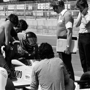 James Hunt puts his new car, the Marlborough-McLaren M. 26
