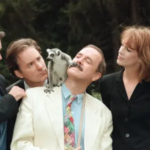 Print of Jamie Lee Curtis, John Cleese, Michael Palin, and Kevin Kline at a photocall