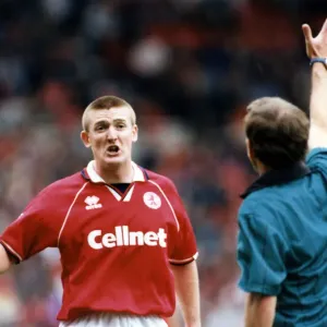 Jamie Pollock disagrees with the ref, Middlesbrough FC v Chelsea, 26th August 1995 Jamie Pollock disagrees with the ref, Middlesbrough FC v Chelsea, 26th August 1995
