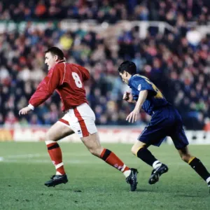 Jamie Pollock tries a run, Middlesbrough FC v Wimbledon. FA Cup match at the Riverside Jamie Pollock tries a run, Middlesbrough FC v Wimbledon. FA Cup match at the Riverside
