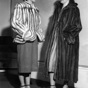 Jane Farrell (right) in a labrador mink coat with full ripple back