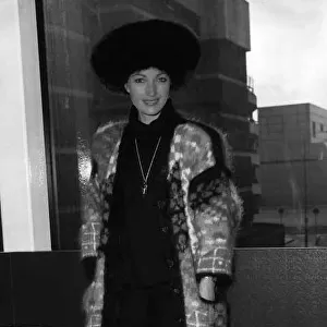 Jane Seymour Actress at Heathrow airport wearing fur hat