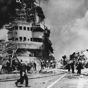 Print of Japanese Suicide Pilots attacking British Pacific Fleet Carriers