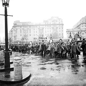 Jarrow marchers seen here arriving at Marble Arch on the last leg of the march 31st