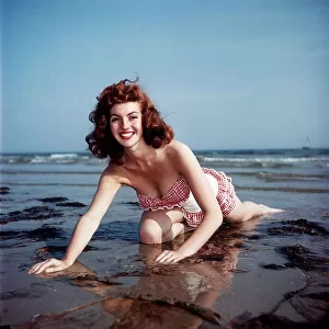 Jean Collins Actress on the beach at Littlehampton