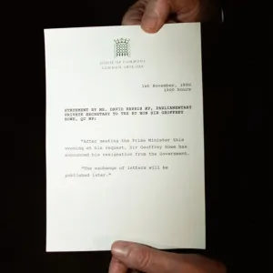 Jeffrey Heard MP holds a notice from the House of Commons regarding the resignation of