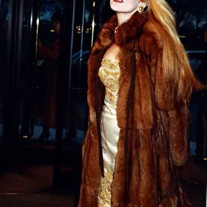 Jerry Hall- March 1989 arriving at the BAFTA awards, in London