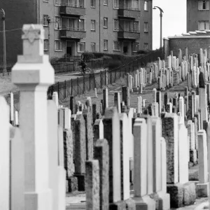 Jewish Cemetery, Glasgow, Scotland, 6th March 1971. Face of Britain 1971 Feature
