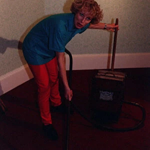 Jilly Goolden TV Presenter March 1998 Useing an antique hoover at the 1998 Daily