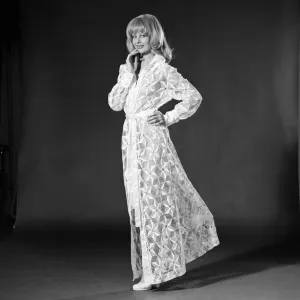 Jilly Johnson, model wearing lacy dress coat, Studio Pix, 18th March 1974 Jilly Johnson, model wearing lacy dress coat, Studio Pix, 18th March 1974