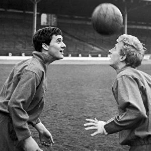 Jim Baxter and Denis Law of Scotland practice before their International against Ireland