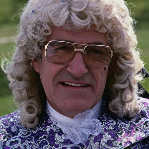 Jim Bowen television presenter October 1986 dressed in wig for pantomime