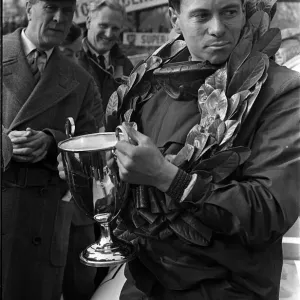 Jim Clark motor racing champion with trophy in 1963 Jim Clark motor racing champion with trophy in 1963