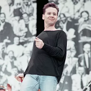 Jim Kerr, singer with the group Simple Minds, performing at the Nelson Mandela 70th