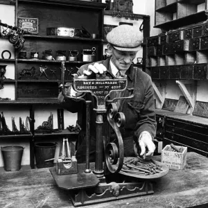 Jim Lloyd, museum attendant at Preston Park Museum, in the ironmongers shop Jim Lloyd, museum attendant at Preston Park Museum, in the ironmongers shop