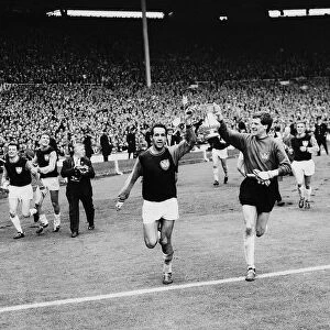 Jim Standen the Goalie of West Ham and team celebrate victory. FA Cup final 1964